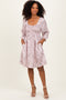 Pink Floral Sweetheart Neck Smocked Dress
