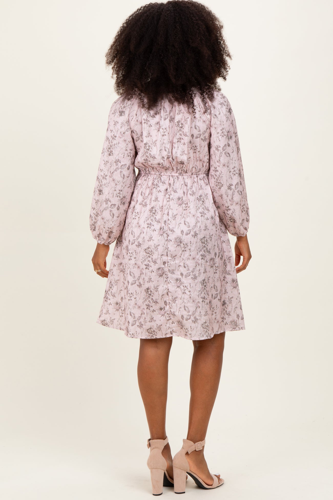 Pink Floral Sweetheart Neck Smocked Dress