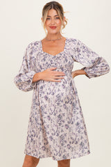 Cream Floral Sweetheart Neck Smocked Maternity Dress