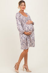 Cream Floral Sweetheart Neck Smocked Maternity Dress