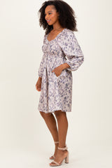 Cream Floral Sweetheart Neck Smocked Dress