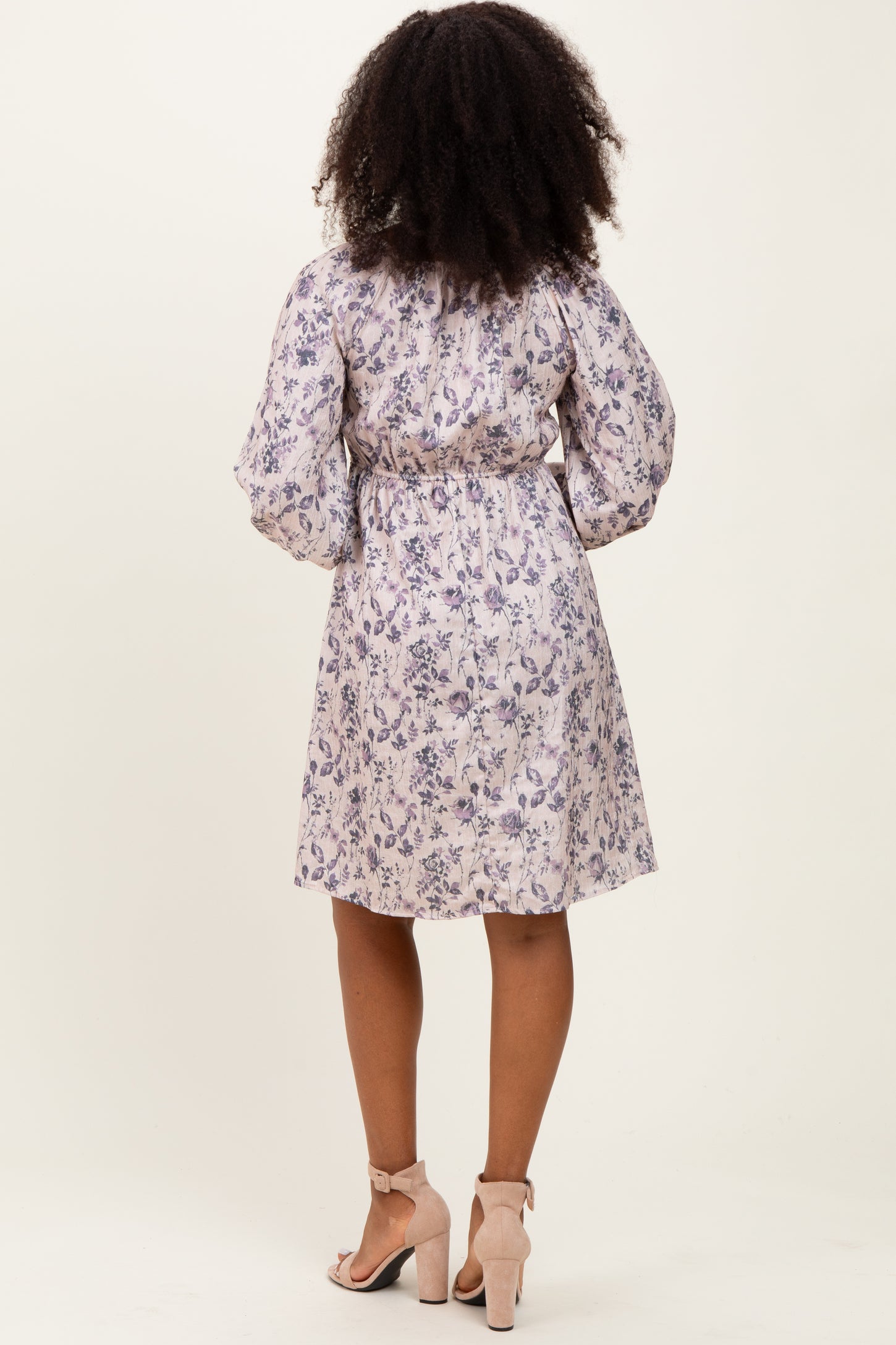 Cream Floral Sweetheart Neck Smocked Dress