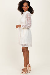 Cream Lace Smocked Long Sleeve Dress