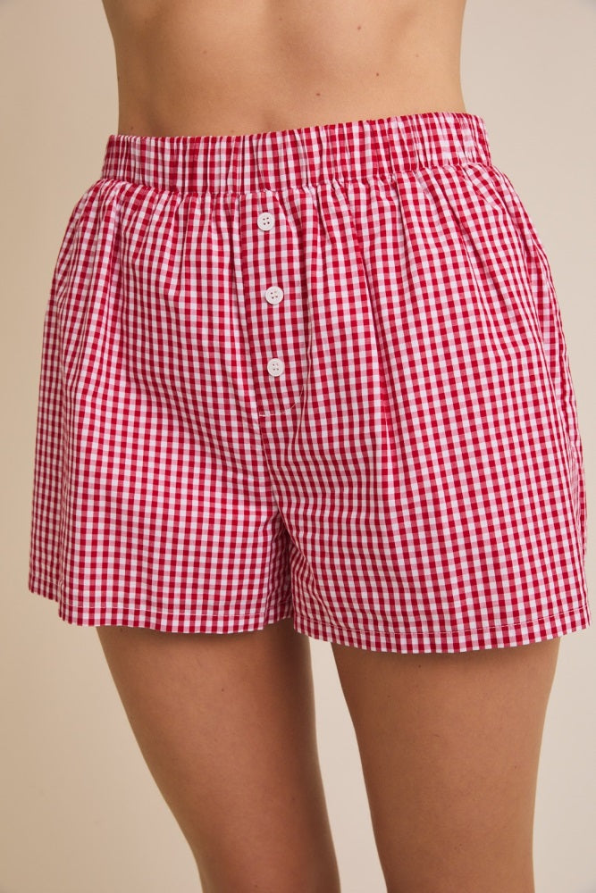 Red Gingham Button Accent Shorts