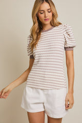 Ivory Striped Puff Short Sleeve Top