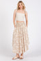 Beige Floral Smocked Waist Round Hem Maxi Skirt