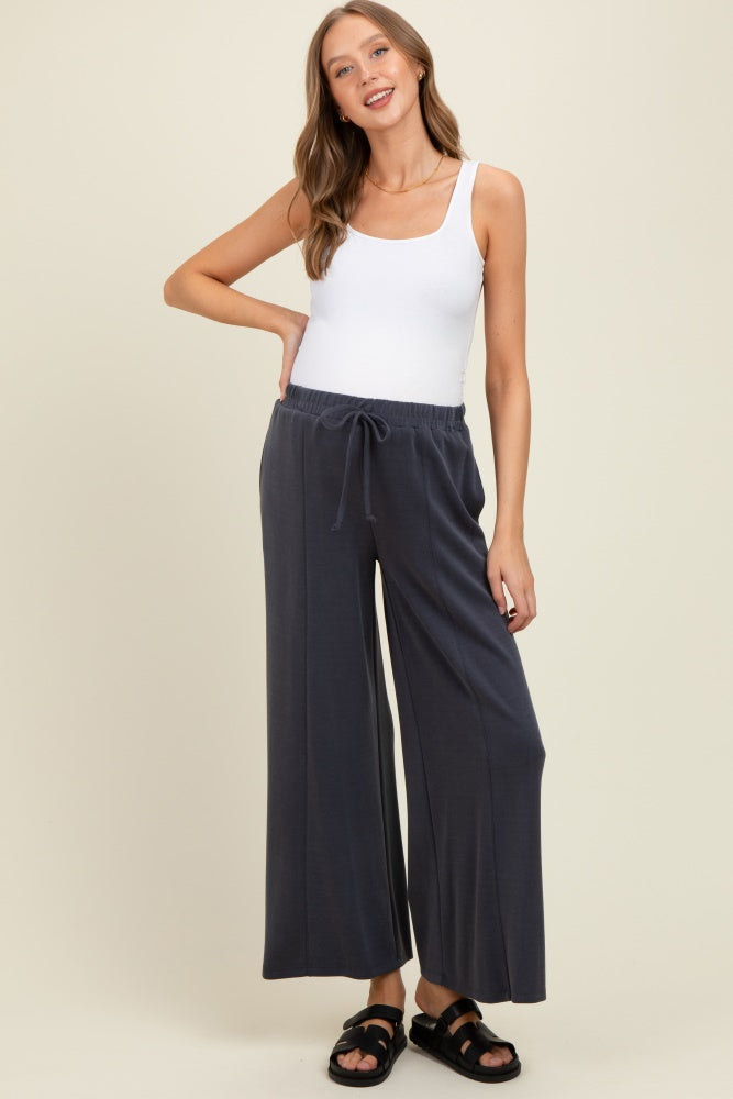 Charcoal Drawstring Wide Leg Maternity Pants