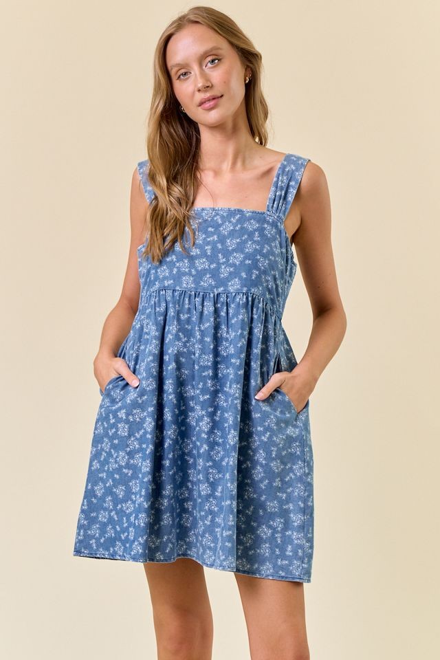 Blue Floral Chambray Maternity Mini Dress