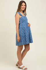 Blue Floral Chambray Maternity Mini Dress