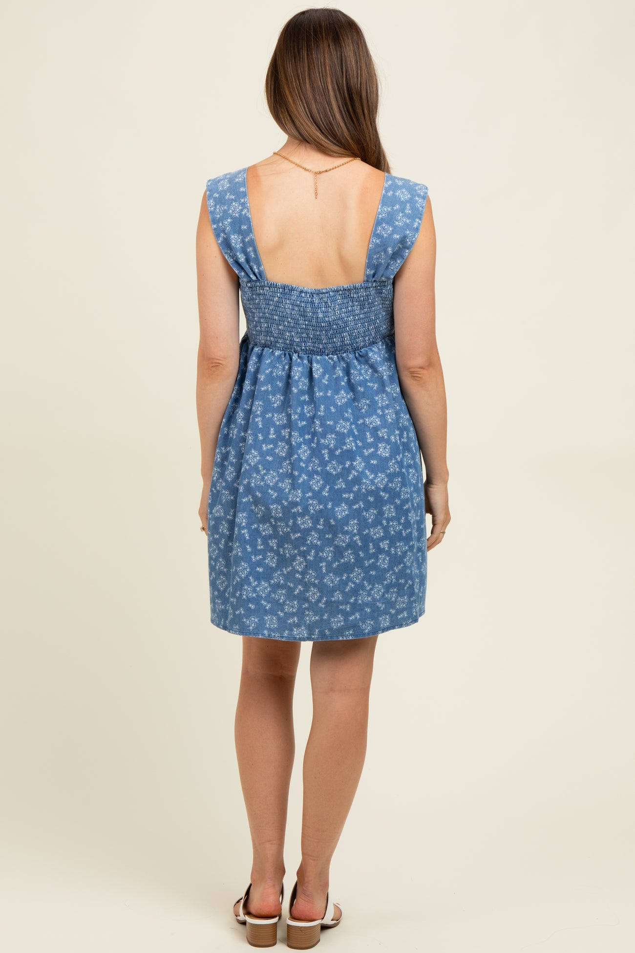 Blue Floral Chambray Maternity Mini Dress