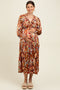 Mocha Multi Color Satin V-Neck Long Sleeve Maternity Maxi Dress