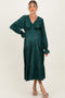 Hunter Green Solid V-Neck Satin Long Sleeve Maternity Maxi Dress