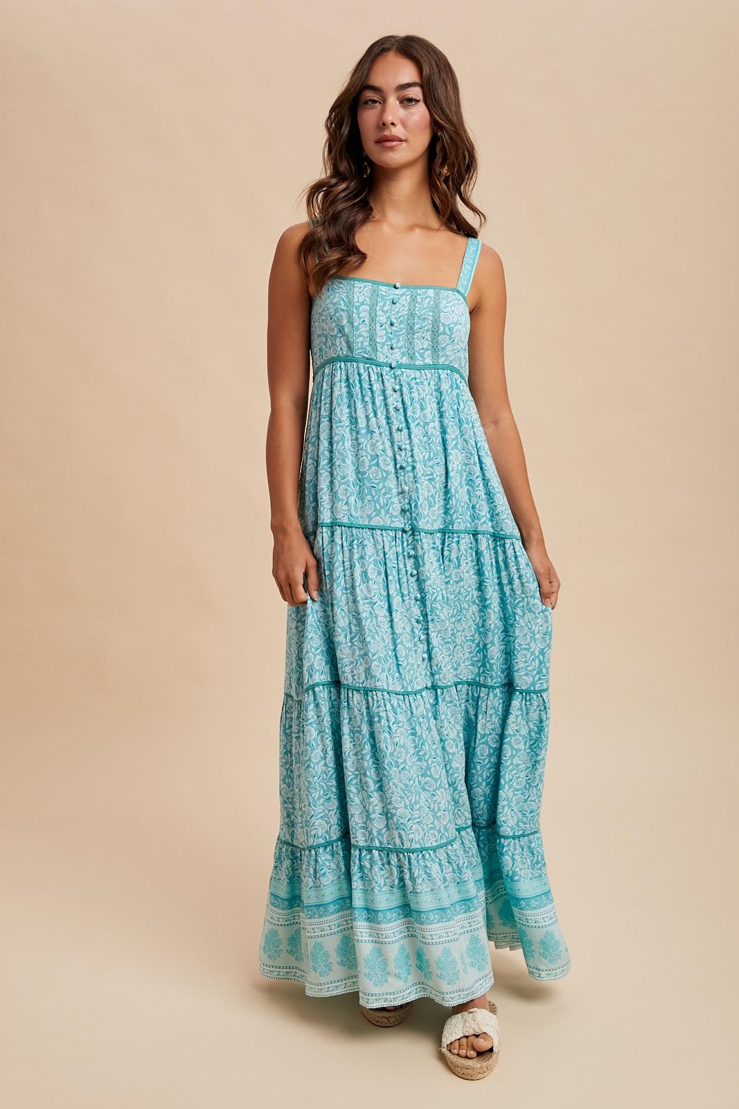 Aqua Border Print Sleeveless Maternity Maxi Dress