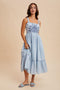 Light Blue Cross Stitch Embroidered Maxi Dress