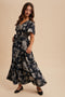 Black Multi Floral Flutter Sleeve Maxi Dress