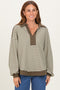 Olive Striped Oversized Collared Pullover Top