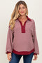 Burgundy Striped Oversized Collared Pullover Maternity Top