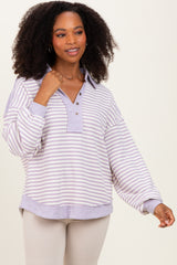 Lavender Striped Oversized Collared Pullover Top