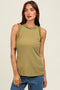 Light Olive Rib Knit Ruffle Trim Sleeveless Top