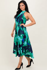 Jade Printed Pleated Halter Midi Dress