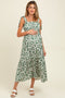Light Olive Floral Tiered Shoulder Tie Maternity Midi Dress
