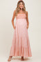Pink Border Print Sleeveless Maternity Maxi Dress