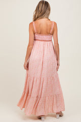 Pink Border Print Sleeveless Maternity Maxi Dress