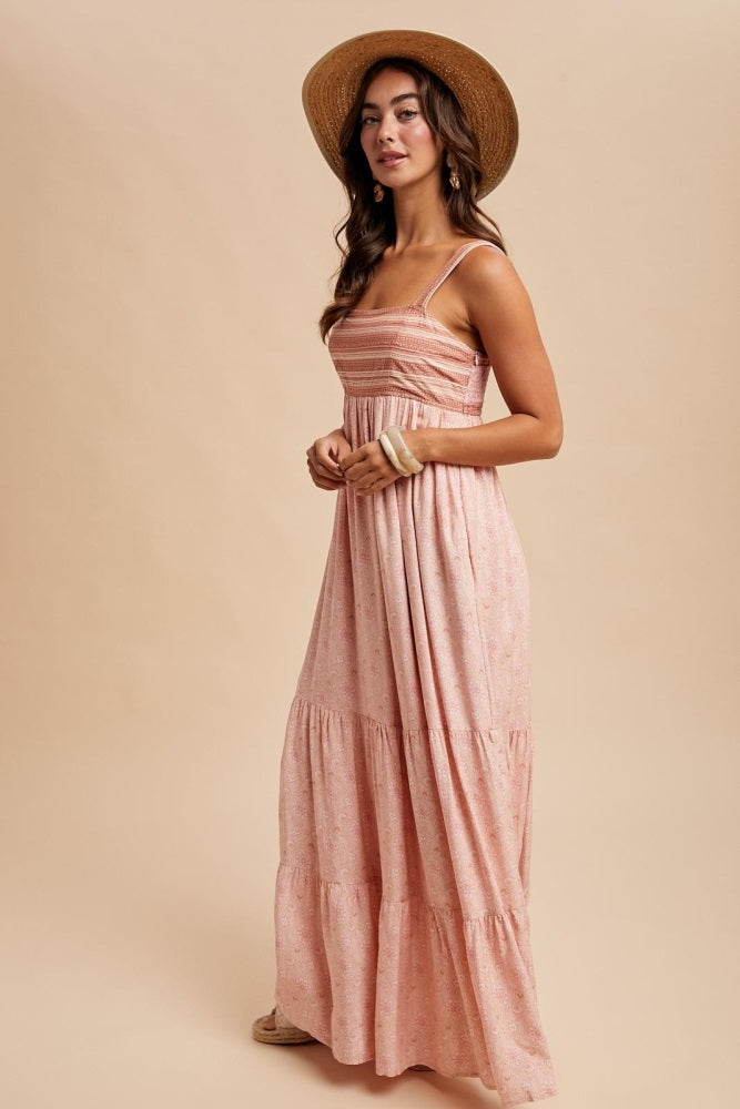 Pink Border Print Sleeveless Maxi Dress