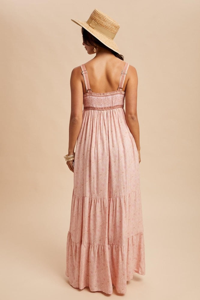 Pink Border Print Sleeveless Maxi Dress