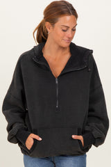 Black Fleece Half Zip Drop Shoulder Maternity Hoodie