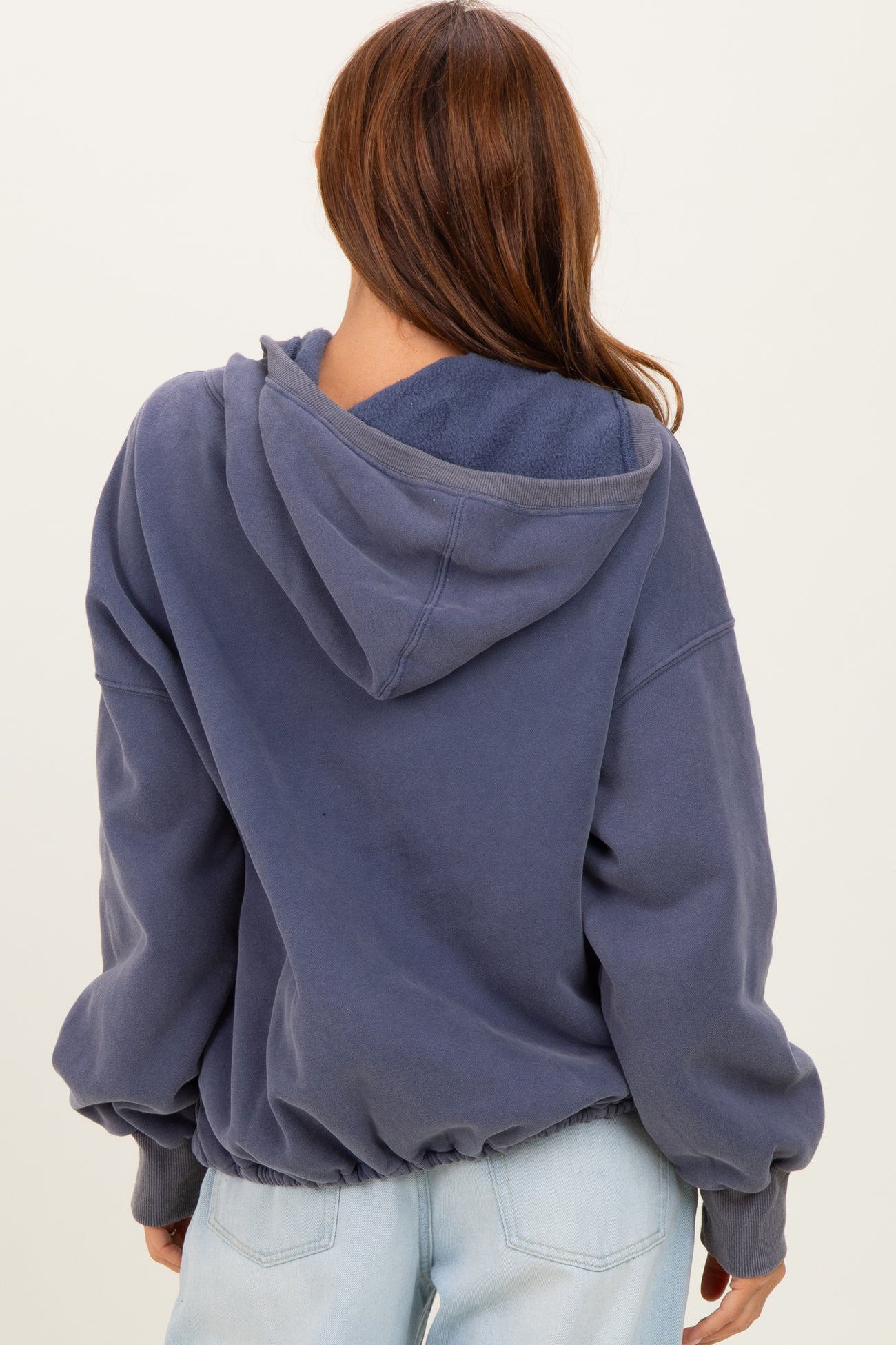 Navy Fleece Half Zip Drop Shoulder Hoodie