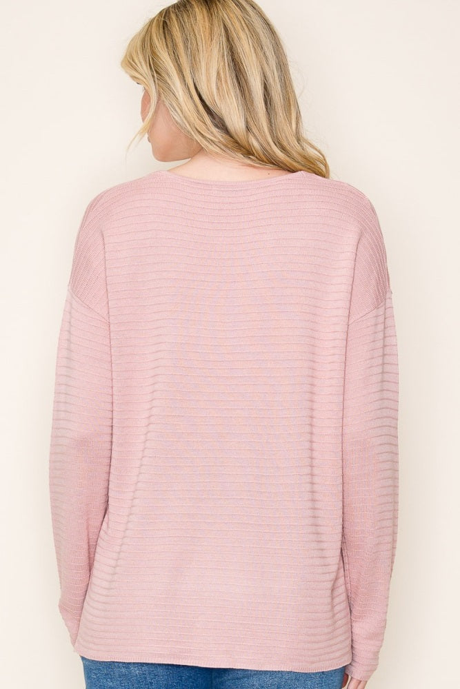 Light Pink Striped Knit Long Sleeve Top
