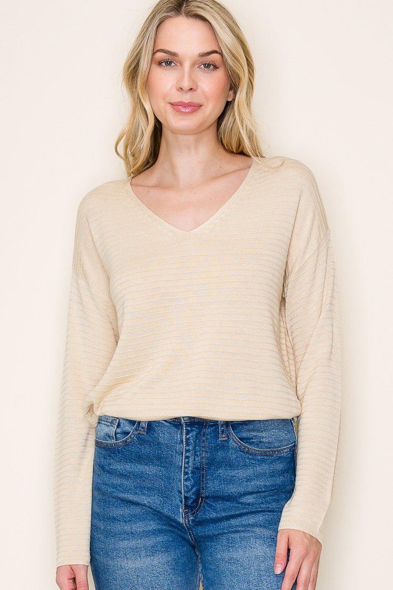 Cream Striped Knit Maternity Long Sleeve Top