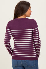 Plum Striped Knit Maternity Long Sleeve Top
