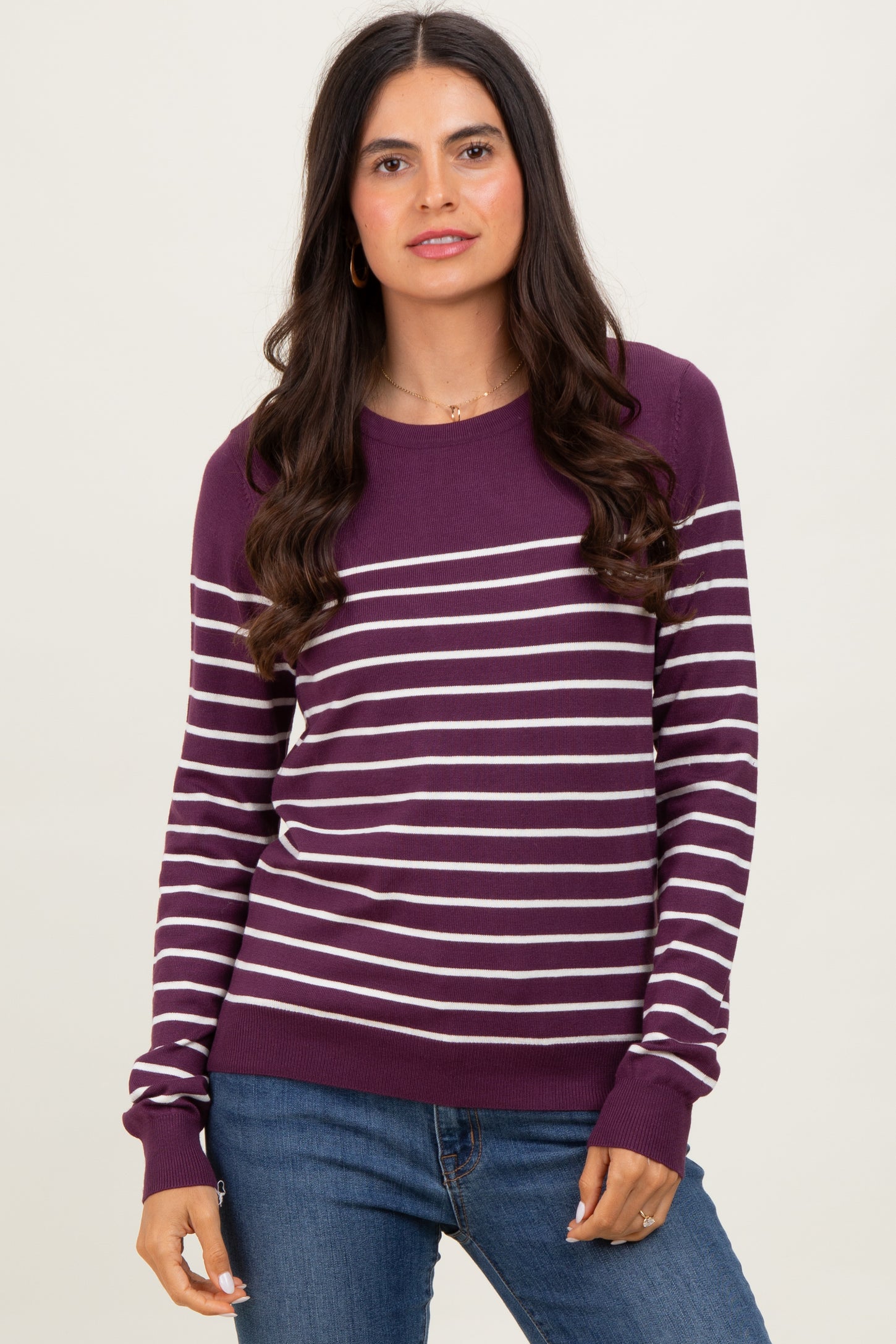 Plum Striped Knit Maternity Long Sleeve Top