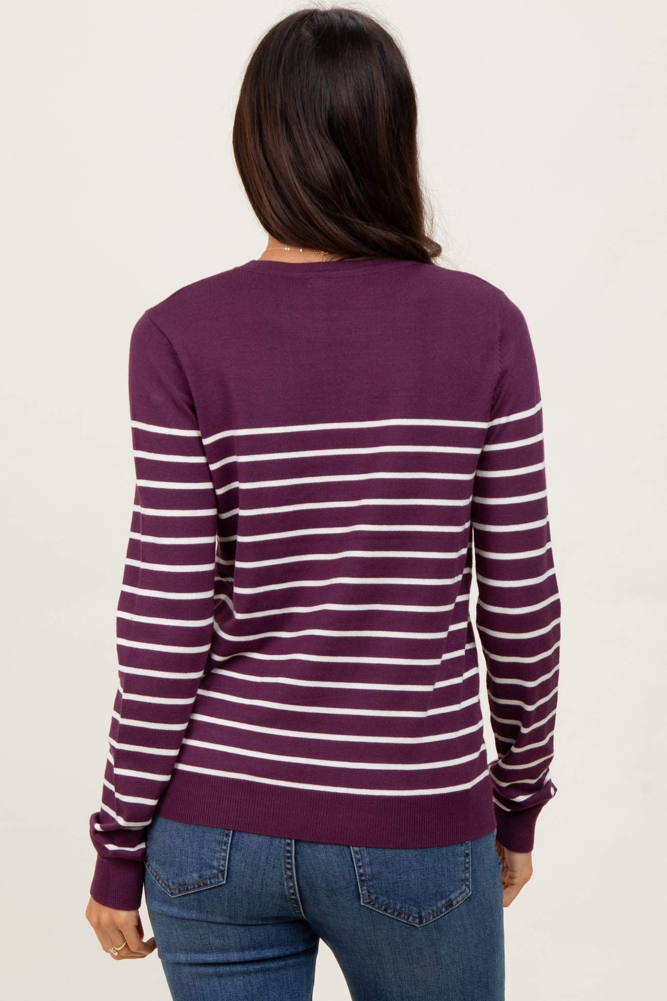 Plum Striped Knit Long Sleeve Top