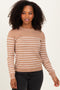 Camel Striped Knit Long Sleeve Top