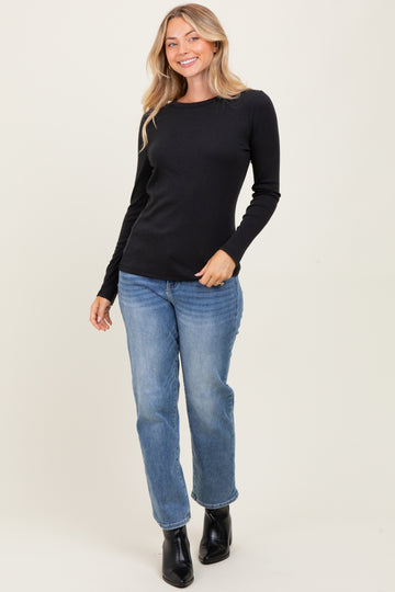 Black Ribbed Long Sleeve Top