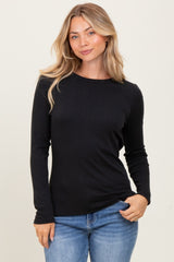 Black Ribbed Long Sleeve Maternity Top