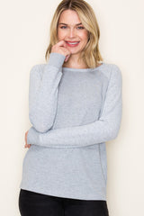 Heather Grey Waffle Knit Long Sleeve Top