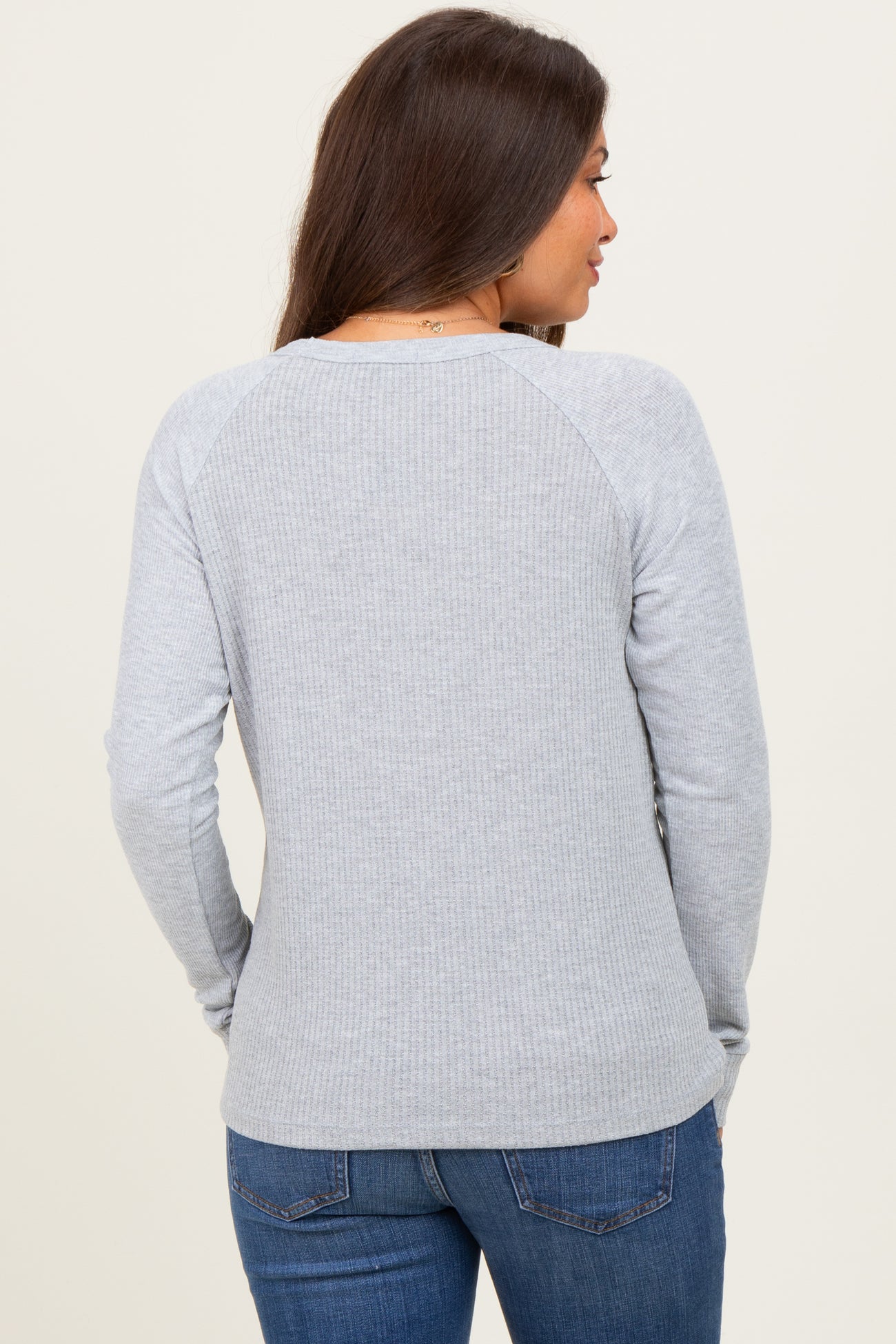 Heather Grey Waffle Knit Maternity Long Sleeve Top