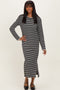 Black Striped Stitch Detail Long Sleeve Midi Dress