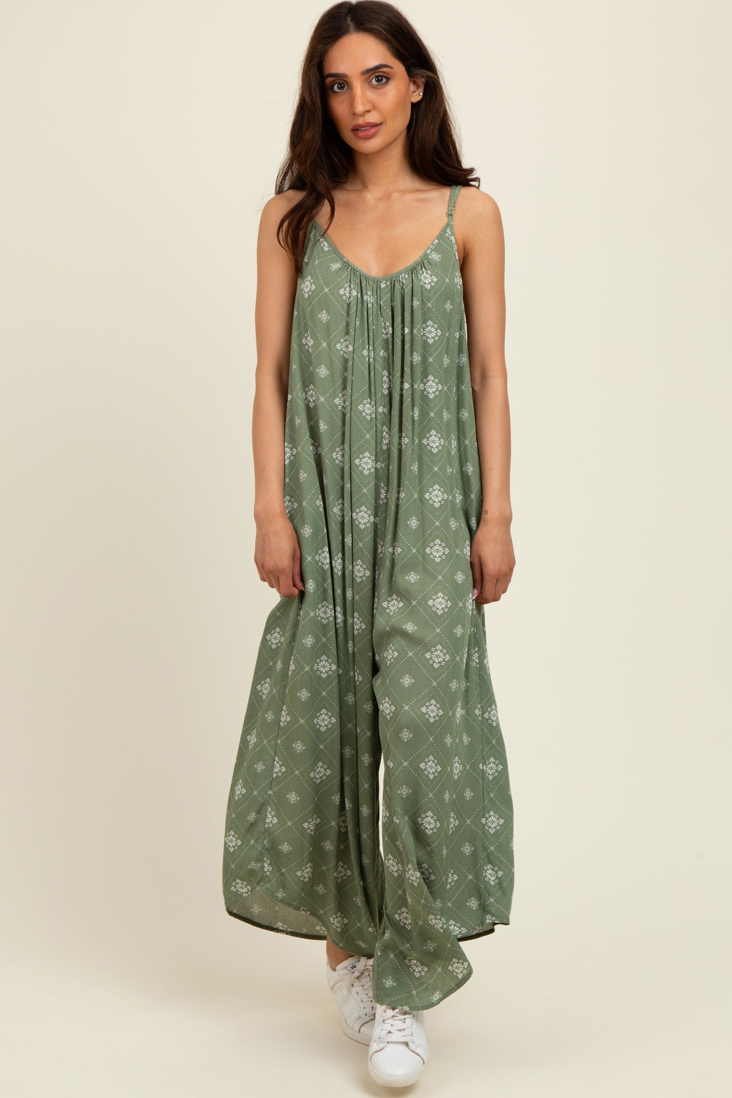 Olive Tile Mosaic Printed Cami Jumpsuit