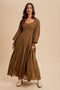 Brown Lace Inset Smocked Maxi Dress
