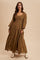 Brown Lace Inset Smocked Maxi Dress