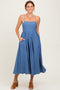 Denim Open Tied Back A-Line Midi Dress