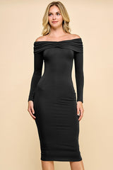 Black Ruched Off Shoulder Maternity Dress