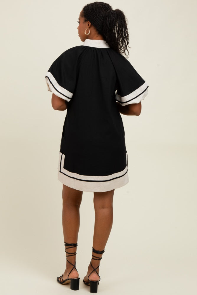 Black Colorblock Border Print Mini Shift Dress