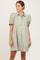 Light Olive Striped Puff Sleeve Mini Shirt Dress