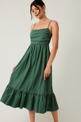 Forest Green Ruffle Hem Sleeveless Midi Dress
